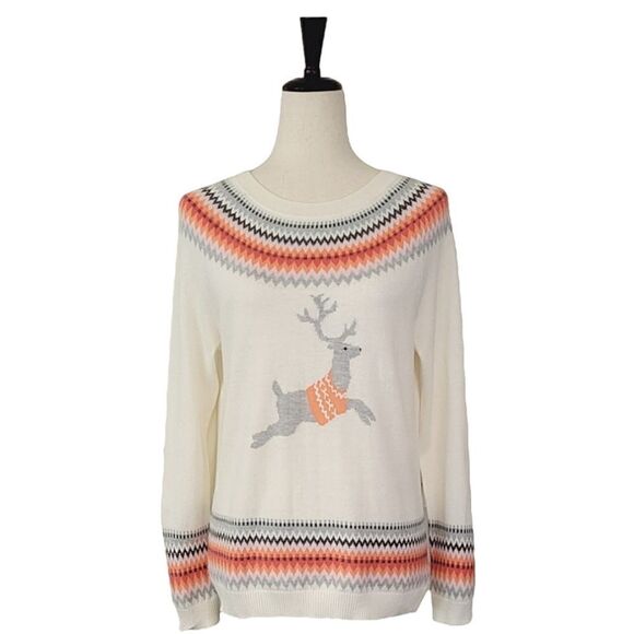 Talbots Cream Reindeer Fair Isle Long Sleeve Sweater Size S - Picture 1 of 8